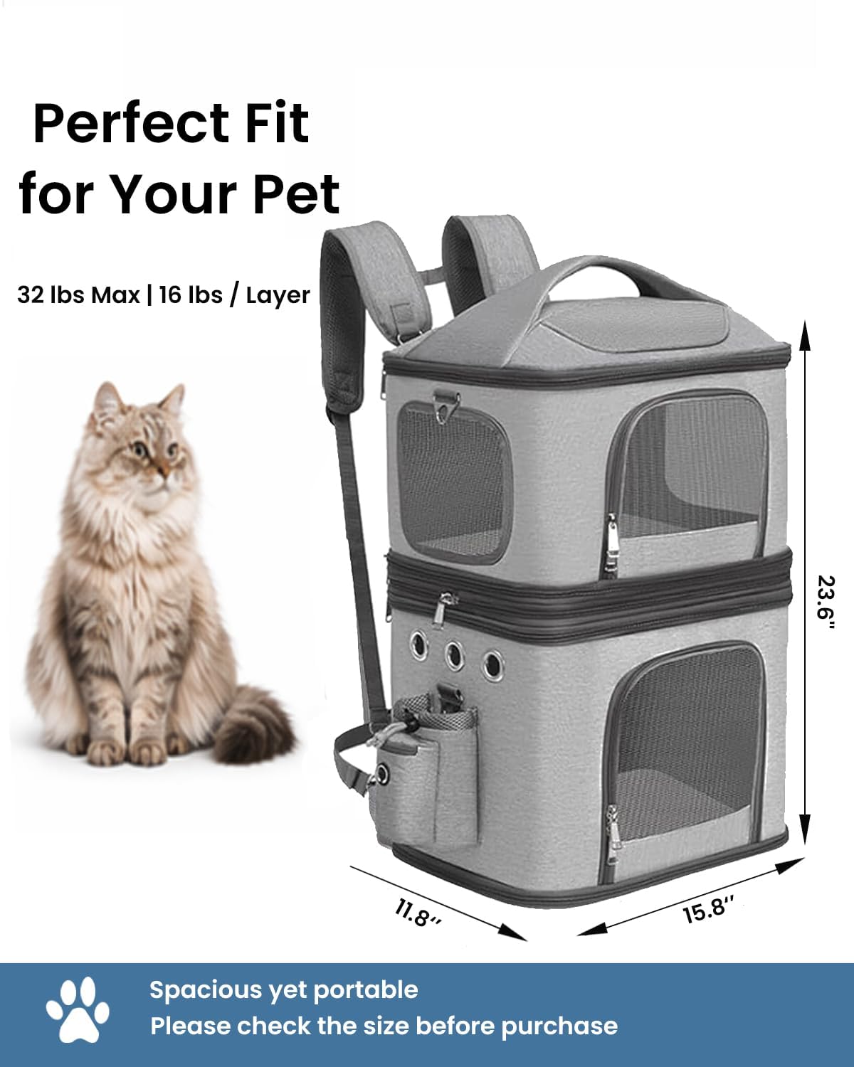 HOVONO Detachable Double Cat Backpack Carrier for 2 Pets