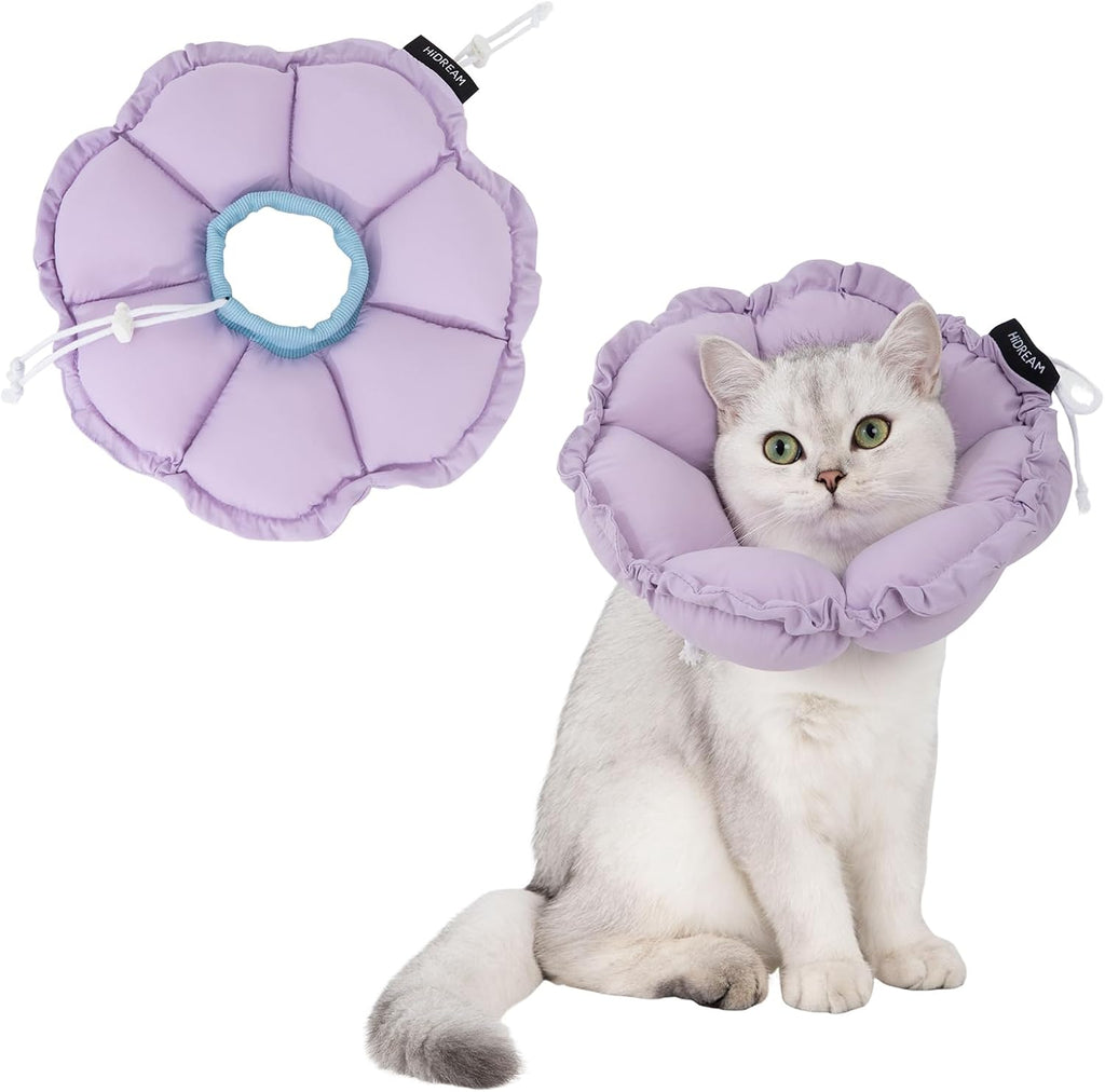H HIDREAM Soft Dog Cones for Medium Dogs,Cute Adjustable Cone for Dogs to Stop Licking,Dog Recovery Collars & Cones that can Protect Head and Foot Wounds，Purple Flower All-Season Style
