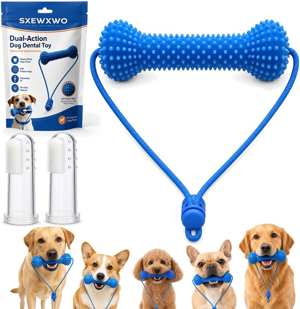 Dual-Action Canine Dental Prop，bite and Brush Dental Toy for Dogs, Teeth Cleaning Fresh Dog Tartar and Plaque Remover, Woof Tooth Hard Off, Brushing Toothbrush Tools Care Chew Toys(1PC)