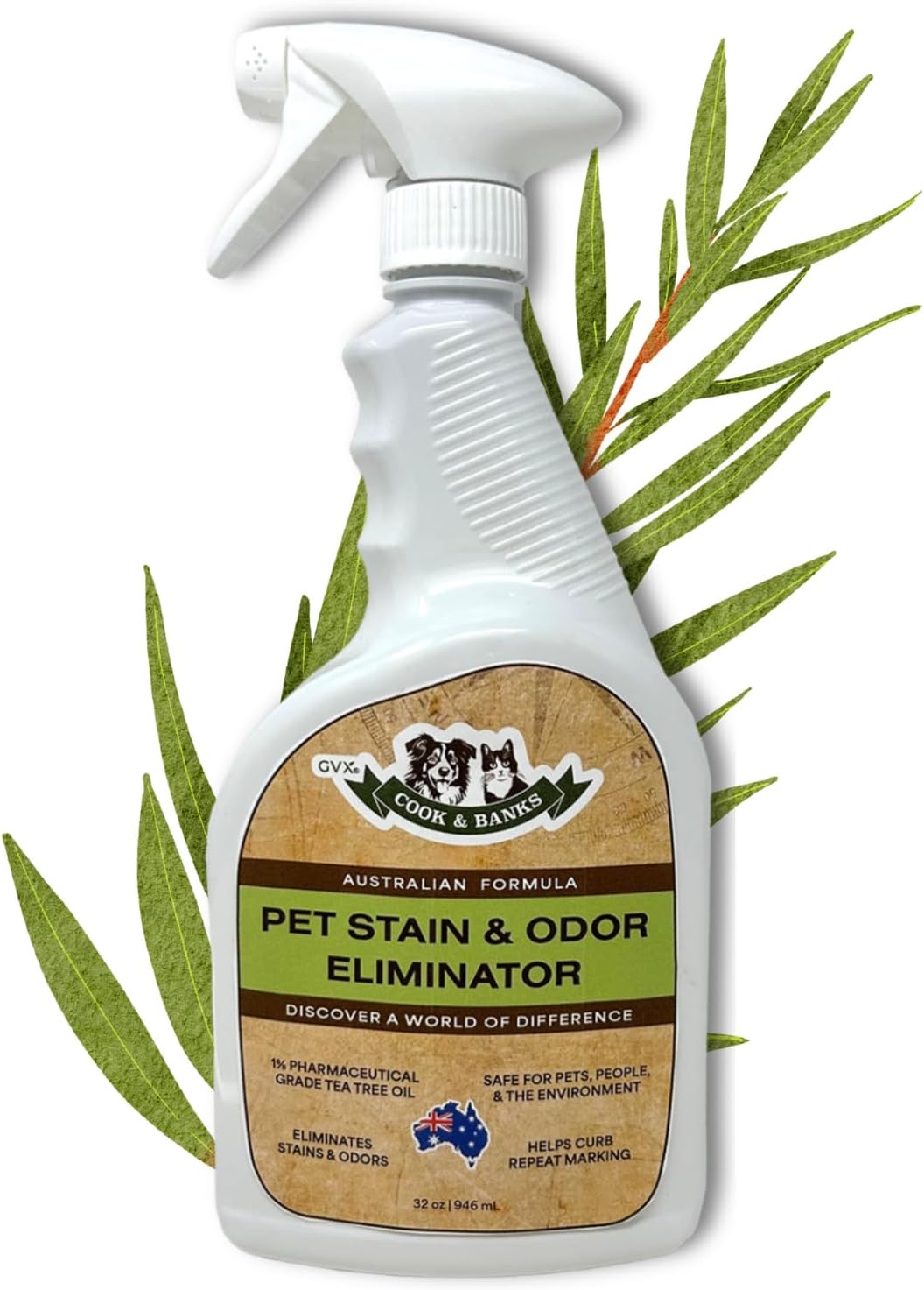 GVX Cook & Banks Pet Odor Eliminator - Dog Urine Odor Eliminator & Cat Spray Deterrent, Pet Stain Remover for Carpet, Hard Floor & Couch, Dog Pee Spray, Urine Deodorizer & Neutralizer for Home, 32 oz