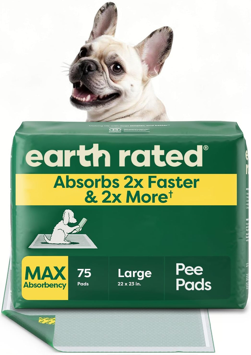 Earth Rated Regular [L] Puppy Pee Pads, Discreet Top, Max Absorbency, 75CT