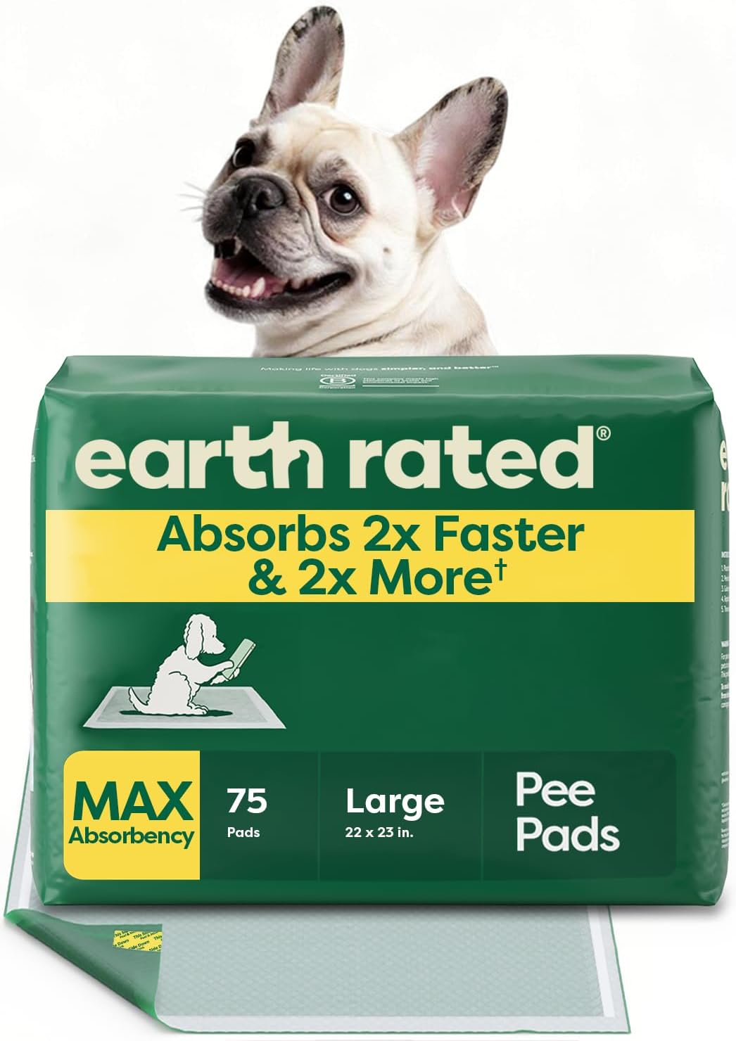 Earth Rated Regular [L] Puppy Pee Pads, Discreet Top, Max Absorbency, 75CT