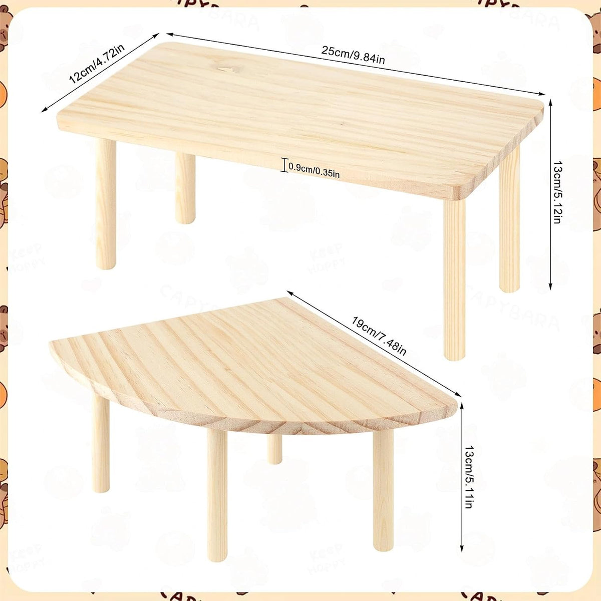 2 Sets Solid Wood Hamster Platform & Corner Platform, Small Pet Cage Accessories for Dwarf Syrian Hamsters Gerbils Mice Degus