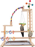 Bird Playground, Parrot Perch Stand, Natural Wood Playstand Play Gym with 2 Perches Stand, Bird Cage Accessories, Parrot Swing for Parakeet Conure Cockatiel Lovebird