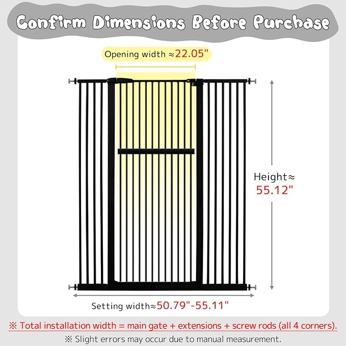 Lumizone Extra Tall Pet Gate 55.12" High Pressure Mounted 50.79"-55.11" Extra - Image 2