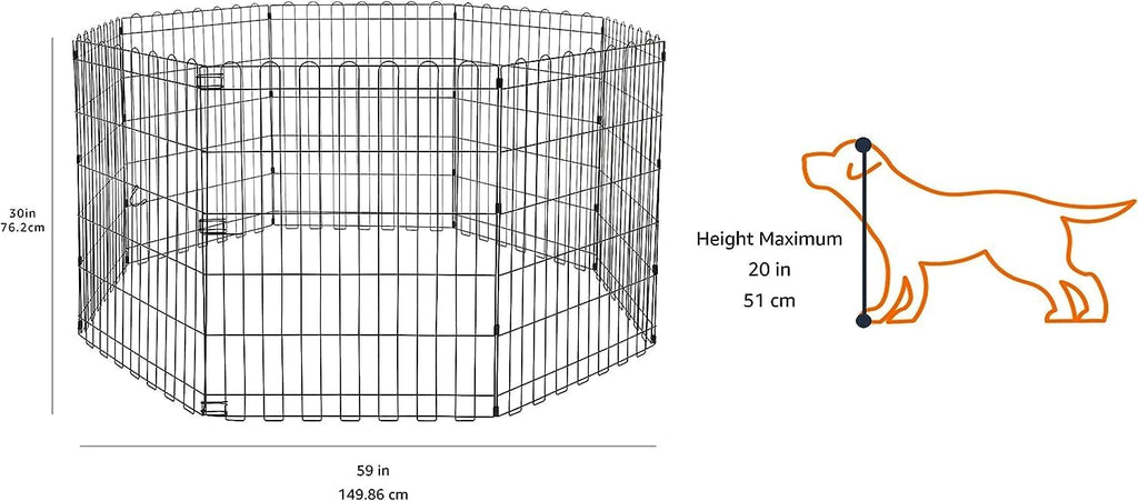 Amazon Basics Foldable Octagonal Metal Exercise Dog Playpen - Indoor/Ou, , Blacktdoor, No Door, Small (8 Panels, 24 x 30), Easy to assemble, store, and customize, 30" - Small, Black