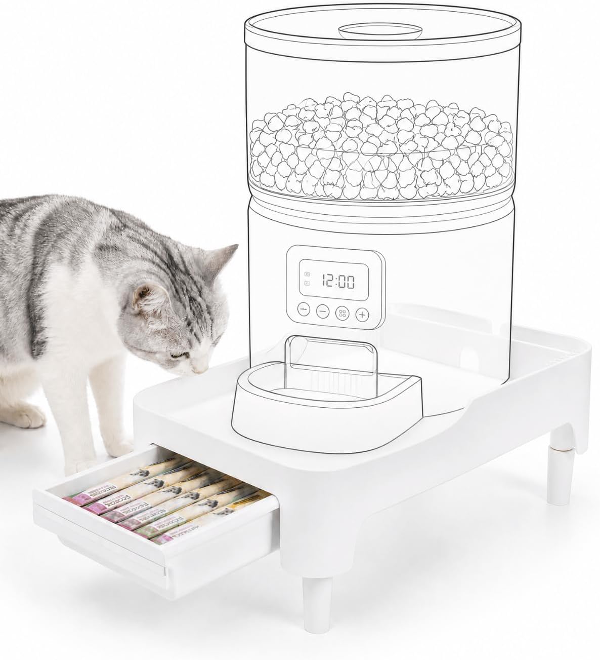 YOUEON Adjustable Elevated Automatic Pet Feeder Stand with Storage Drawer