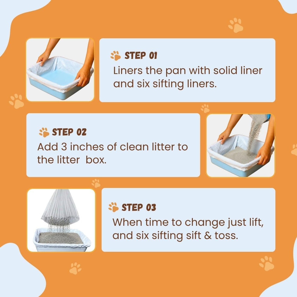 Elastic Sifting Litter Box Liners Extra Large — 7 Count — 41" x 20" Cat Litter Sifting Bags Scratch Resistant Waterproof Drawstring — Fits XL/XXL/Jumbo Litter Boxes — 2 Mil Thick