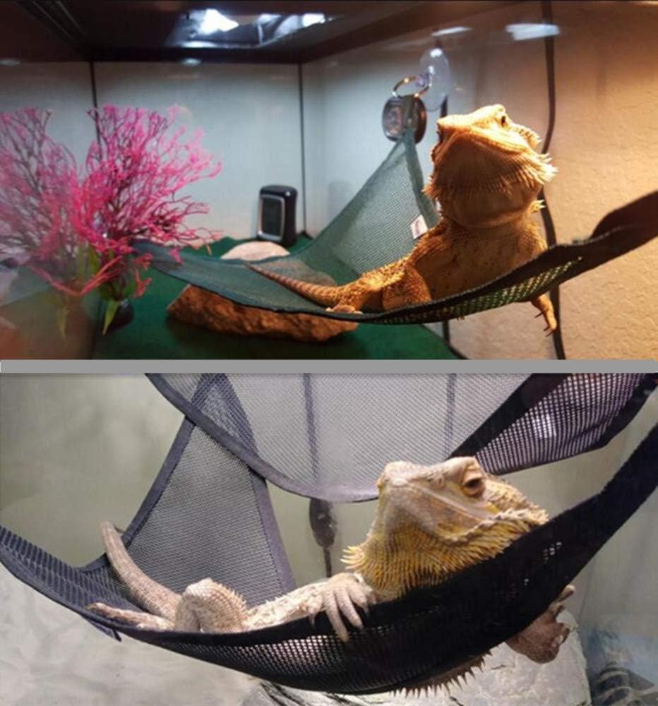 Wontee Bearded Dragon Hammock Reptile Lizard Hammock Lounger Bearded Dragon Tank Decor for Bearded Dragons Axolotls Geckos Lizards, 2 Hammock, 1 Hat (Green)