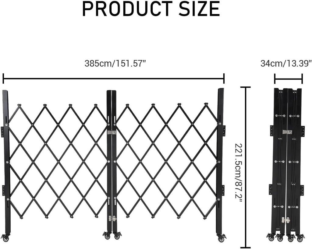 Heavy-Duty Double Folding Security Gate, 87"x150", Black