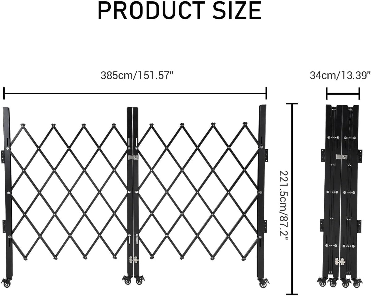 Heavy-Duty Double Folding Security Gate, 87"x150", Black