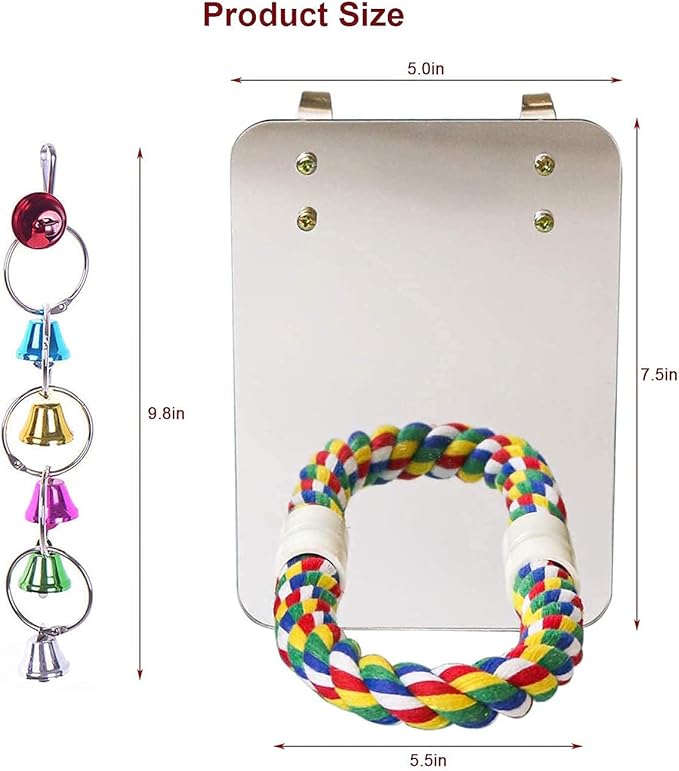 7" Bird Mirror with Rope Perch Bird Toys Swing, Comfy Perch - Image 2