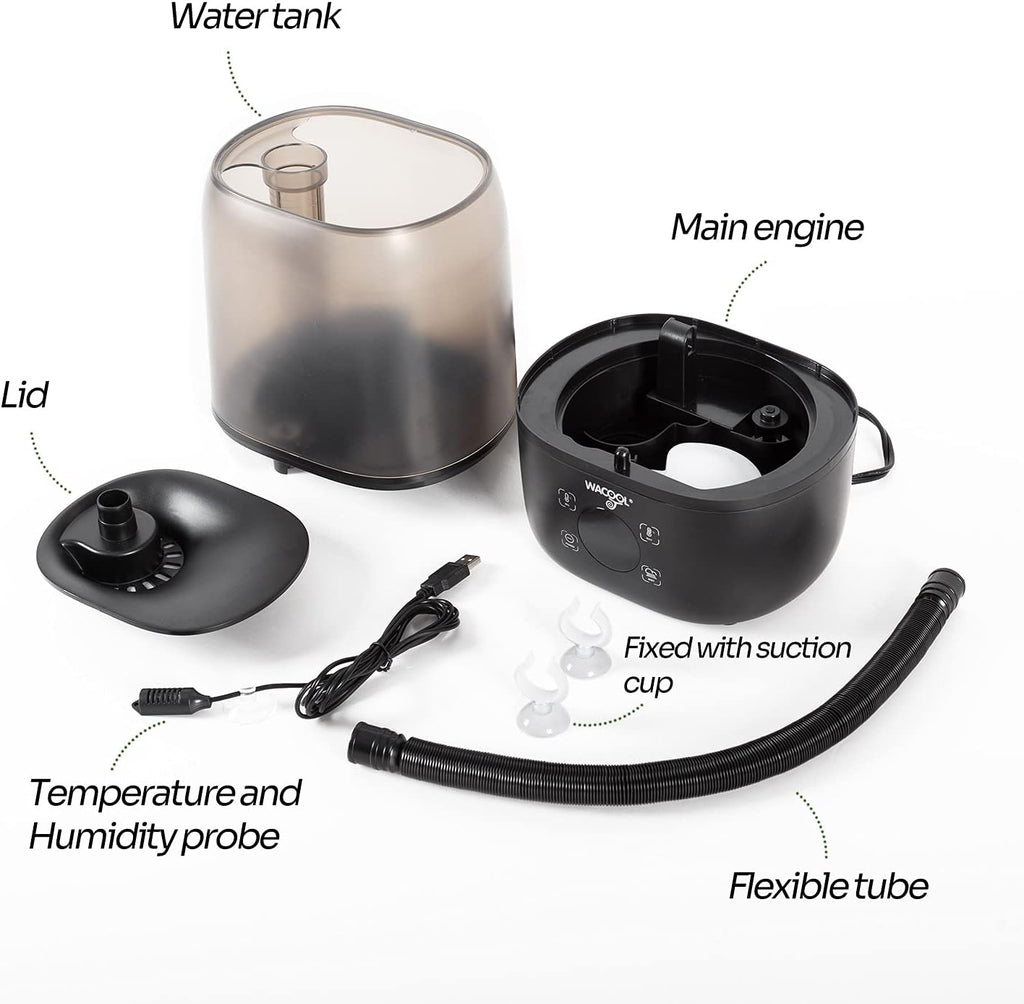 WACOOL Reptile Fogger with Humidity Controller, 4L Large Tank Reptile Humidifier with Humidistat & Extended Hose, Automatic Terrarium Fogger for Beared Dragon Lizard Gecko Snake Tortoise