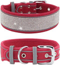 Rhinestone Dog Collar, Dazzling Sparkling Soft Suede Reflective Large Dog Collar Crystal Diamond Collar for Medium & Large Dogs (L:19-23", Red)