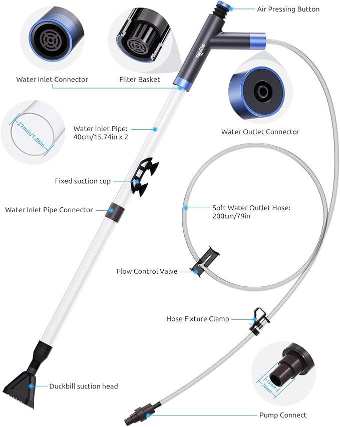 SEAOURA Aquarium Siphon Pump Gravel Cleaner, Fish Tank Vacuum Gravels Cleaning - Image 4
