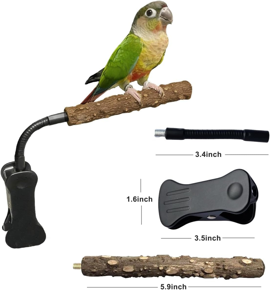 Bird Perch Stand with Clip, Adjustable & Portable Parrot Stand with Parrot Feeding Cups Bendable Training Perch for Cockatiels, Conures, Lovebirds ird cage Accessories
