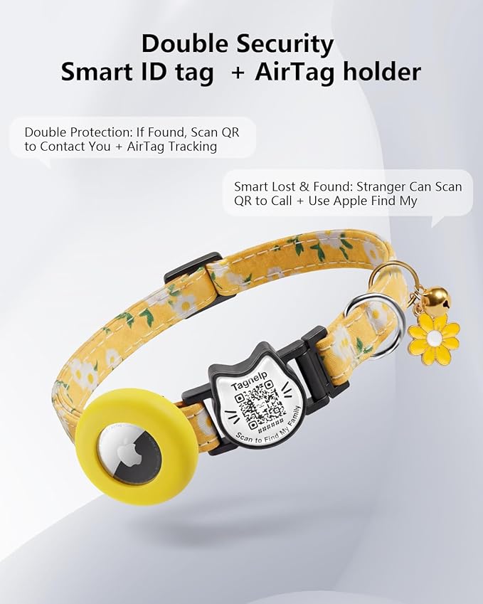 Breakaway Cat Collar with QR Code ID & AirTag Holder, Adjustable Cotton Kitten - Image 3