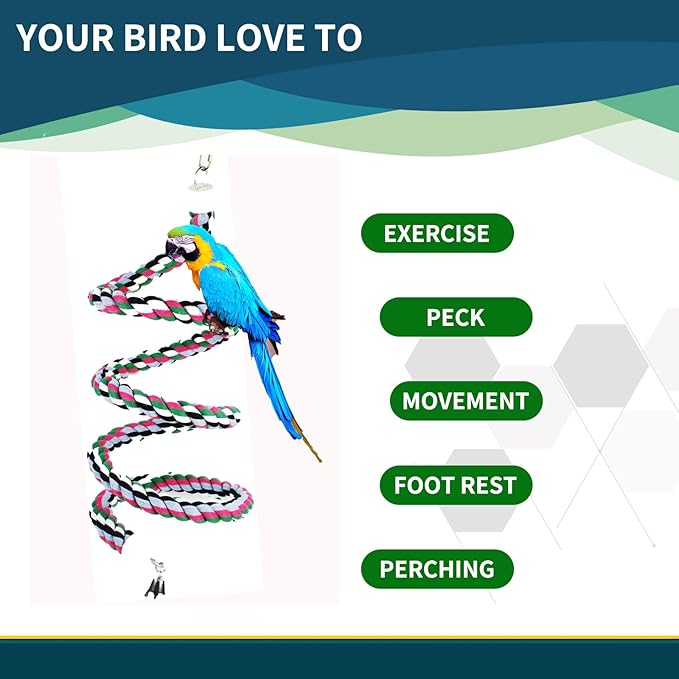 65 inch Length Colorful Cotton Bendable Rope Perch Swing Bird Chew Toys Amazon - Image 5