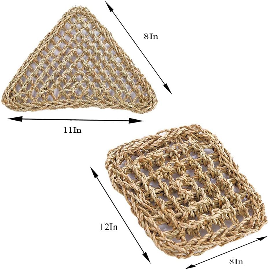 Tfwadmx 2 Pack Bearded Dragon Hammock, Reptile Climbing Decor, Lizard Lounger 100% Natural Seagrass Fabric Hammock for Reptiles, Geckos, Anoles, Iguanas, Hermit Crabs, Triangular