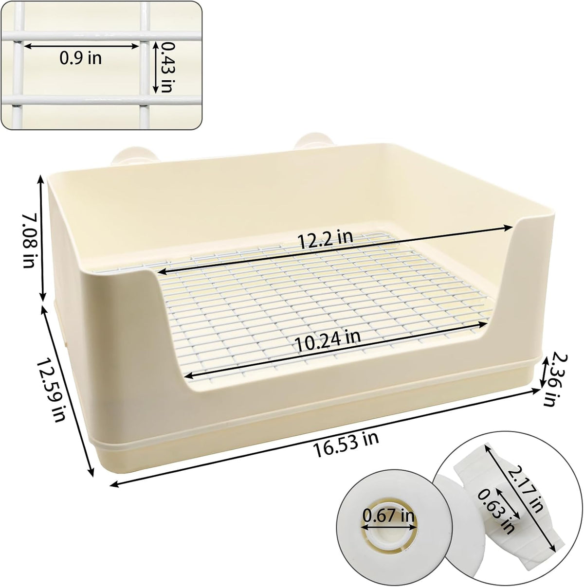 VCEPJH Extra Large Rabbit Litter Box for Cage, Plastic Litter Pan Corner Pet Toilet Small Animal Potty Tray with Metal Grate for Adult Guinea Pigs Chinchillas Ferrets (White)
