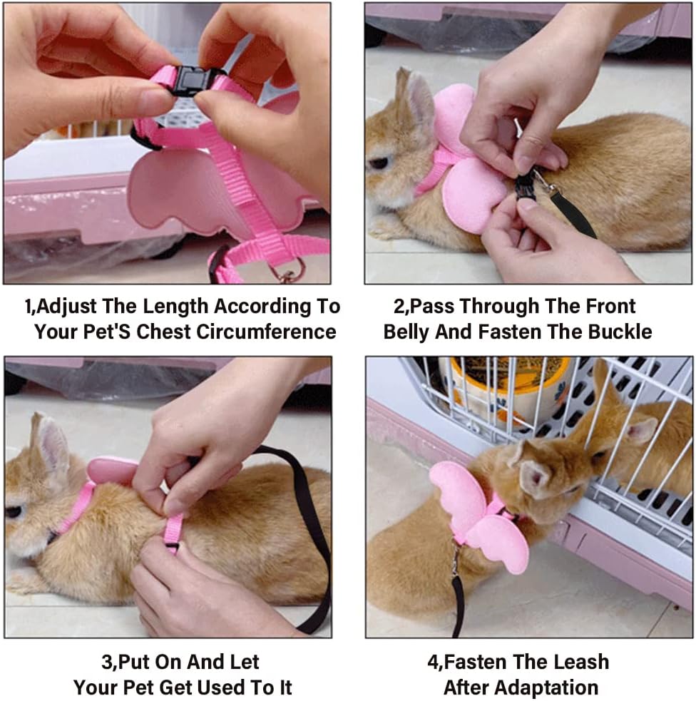 La La Pet® Adjustable Retractable Rabbit Harness and Leash Set Bunny Harness Leash Set Small Animal Cute Wings Harness Leash Set for Outdoor Walking Running Jogging M