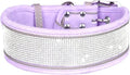 Serijoars Rhinestone Dog Collar, Dazzling Sparkling Soft Comfortable Reflective Large Dog Collar Crystal Diamond Collar for Small Medium & Large Dogs (S, Purple)
