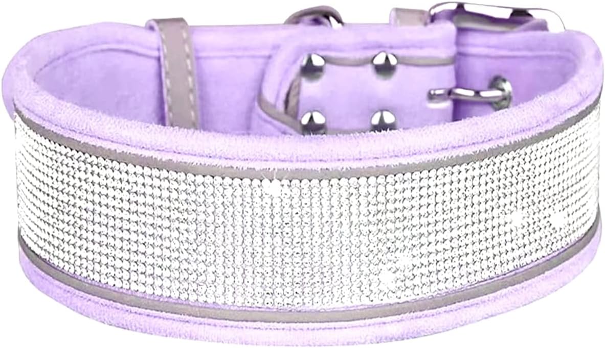 Serijoars Rhinestone Dog Collar, Dazzling Sparkling Soft Comfortable Reflective Large Dog Collar Crystal Diamond Collar for Small Medium & Large Dogs (S, Purple)
