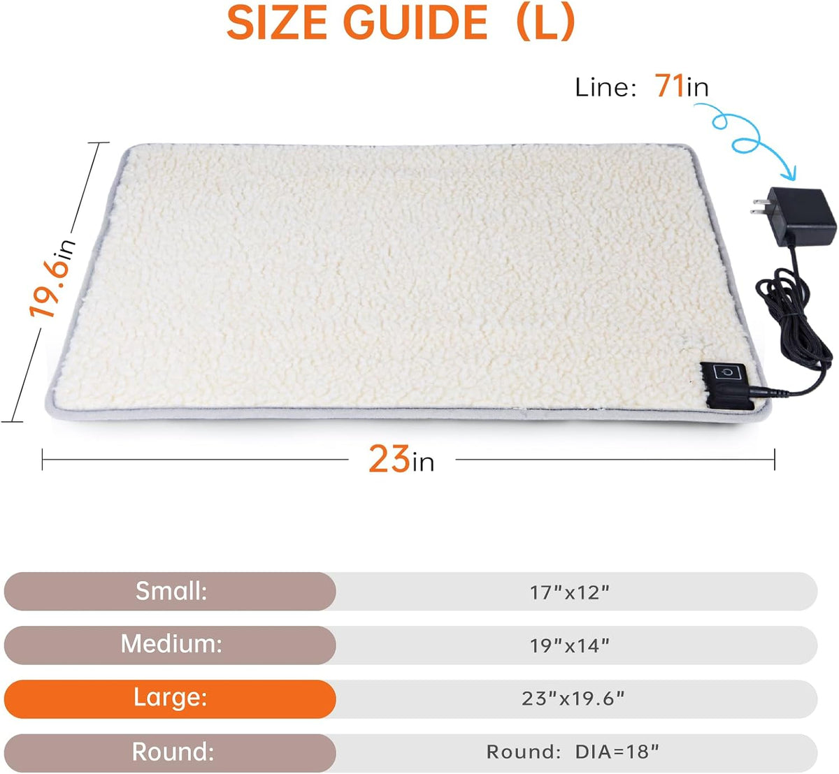 Cat Heating pad Indoor,Temperature Adjustable Kitten Heating pad Newborn with 12VDC Safe Voltage and Machine Washable.（L：23 * 19.6IN）