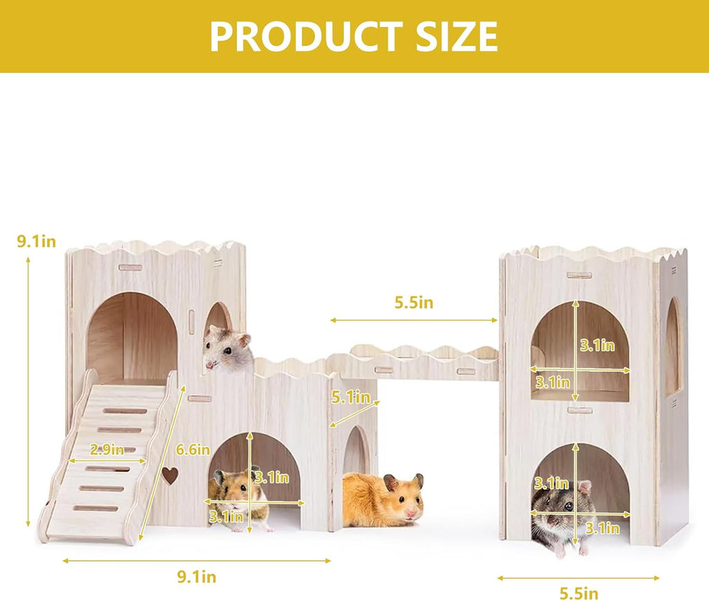 Large Wooden Hamster House Castle with Double Decker,Large Hamster
