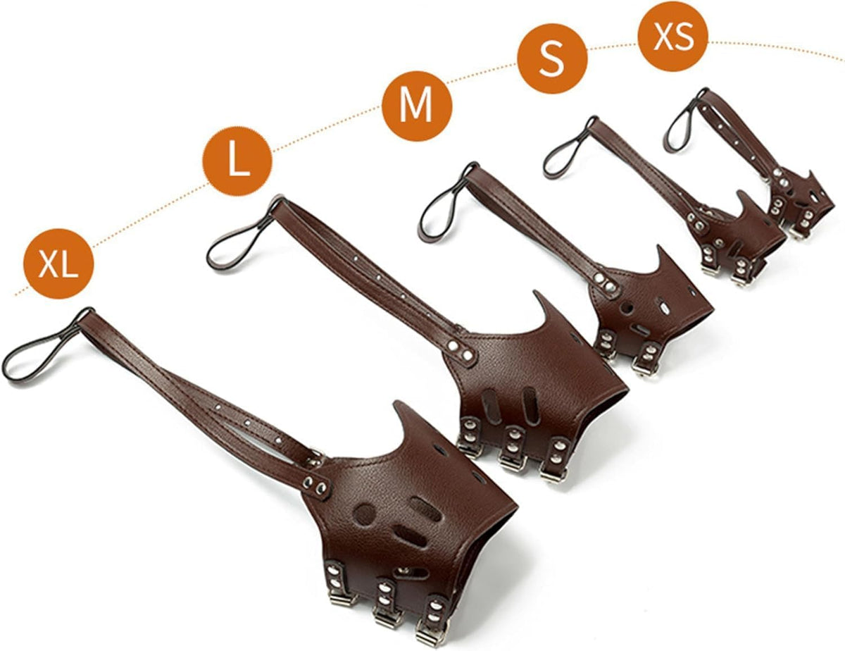 Soft PU Leather Dog Muzzles for Small Medium Large Dogs,Ajustable Breathable Dog Mouth Guard Cover to Prevent Biting Barking Chewing (Brown, 3#M)