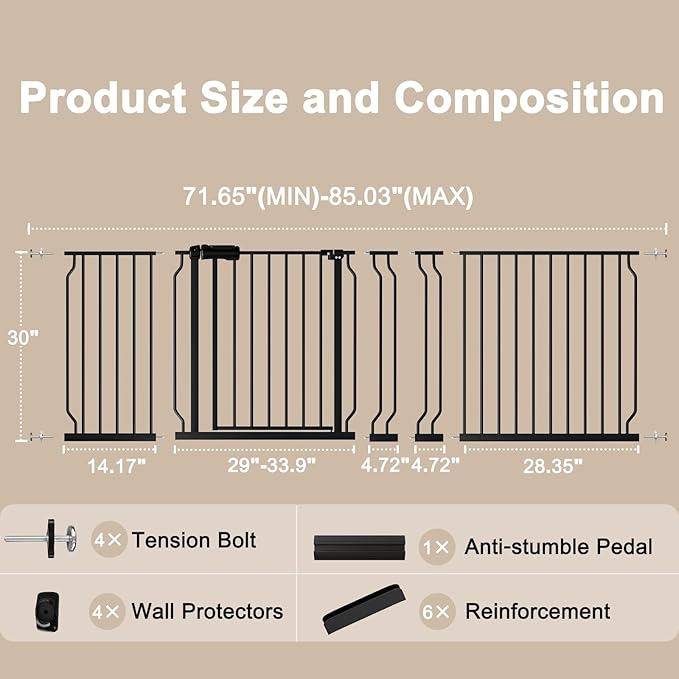WAOWAO Baby Gate 71.65-85.03" Extra Wide Pressure Mounted Walk Through Swing - Image 6