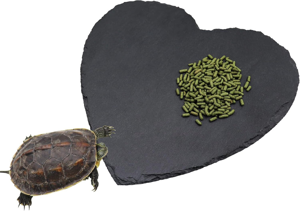 Reptile Basking Platform, 7.9 × 7.9 inch Tortoise Rock Plate, Heart Shape Natural Rock Reptile Food Dish, Turtle Feeding Bowl, Habitat Decor for Bearded Dragon Chameleon Frog Lizard Gecko Hermit Crab