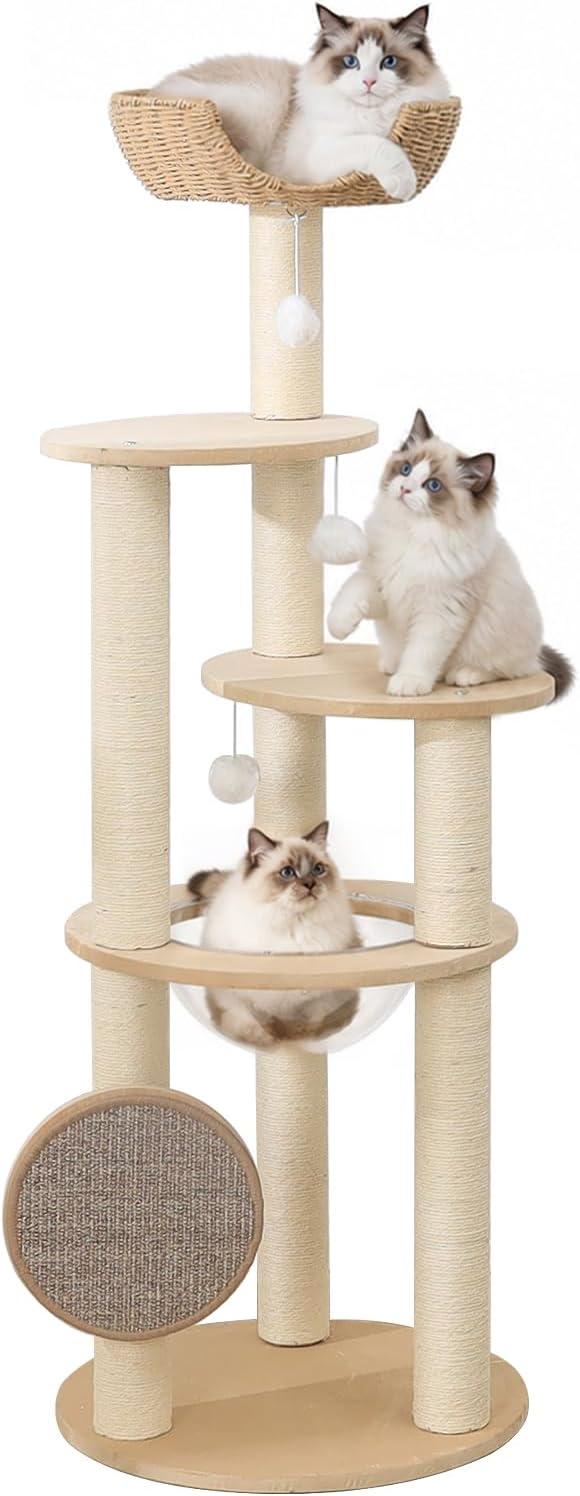 57 "Wooden Cat Tree for Large Cat, Modern Tree Tower with Multi-Level Condo