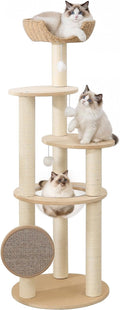 57 "Wooden Cat Tree for Large Cat, Modern Tree Tower with Multi-Level Condo