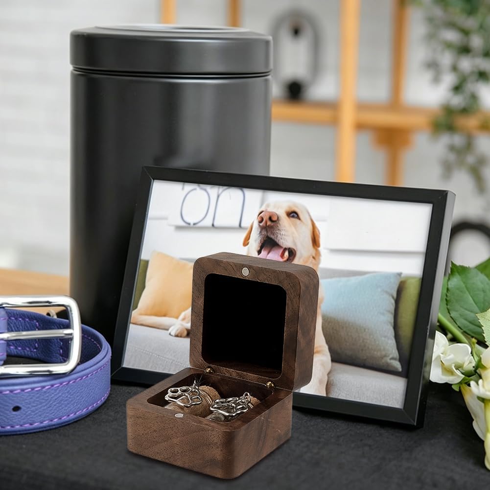 NBEADS Personalized Pet Hair Keepsake Box, Wooden Dog Hair Memorial Shadow Box with 2 Pcs Glass Cork Wishing Bottles Pet Memorial Gift for Loss of Dog or Cat