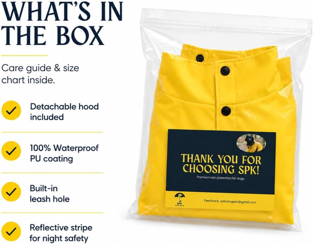 Dog Raincoat for Medium to Large Dogs, Waterproof Rain Jacket with Hood, Reflective, Adjustable, Leash Hole, Yellow