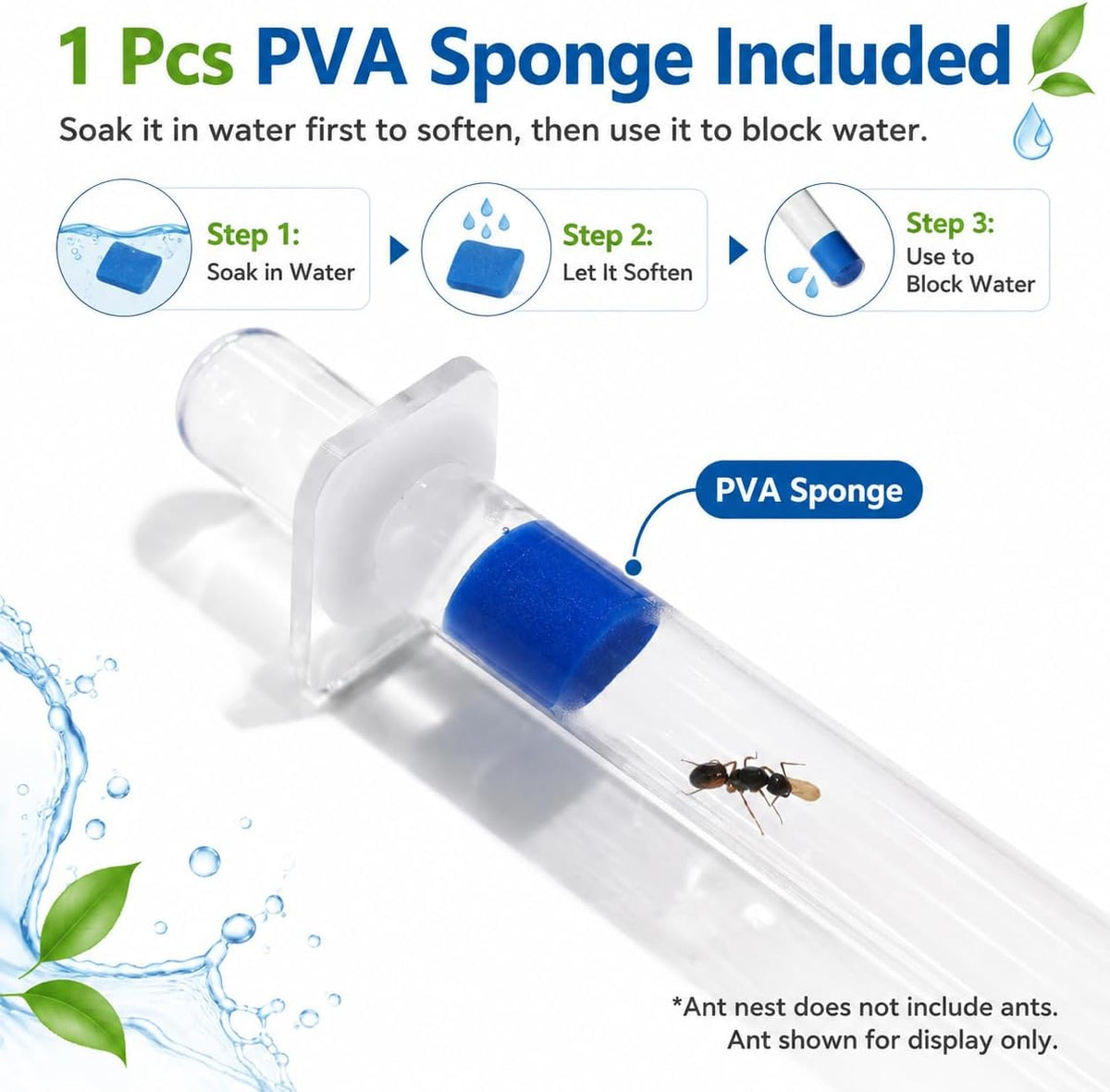Mini Queen Ant Nest with Test Tube 2 x 2 x 2 Inch 18X180MM Transparent Acrylic Ant Farm for Small Colonies Starter Habitat Observation Formicarium