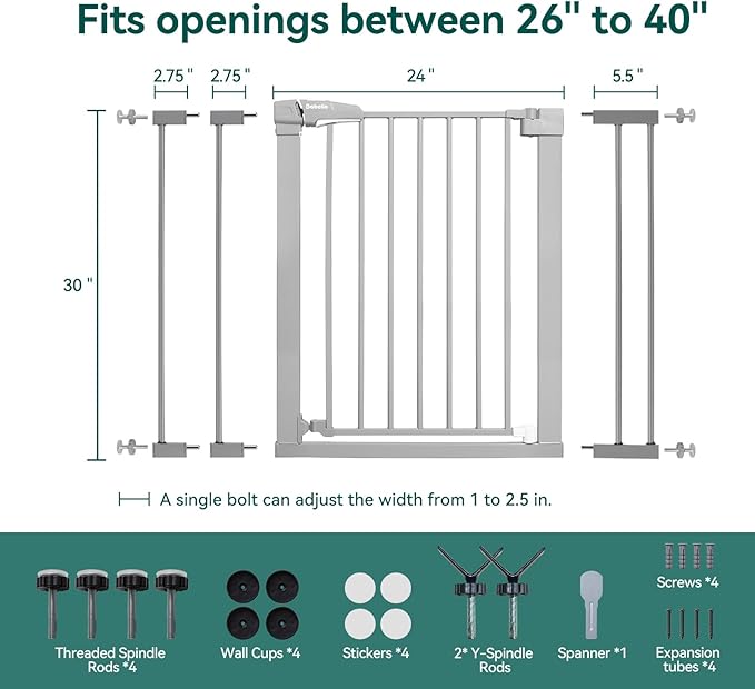 BABELIO 36" Tall Baby Gate, 26-40" Wide Auto Close Pet Gate, PressGuard C5 - Image 6