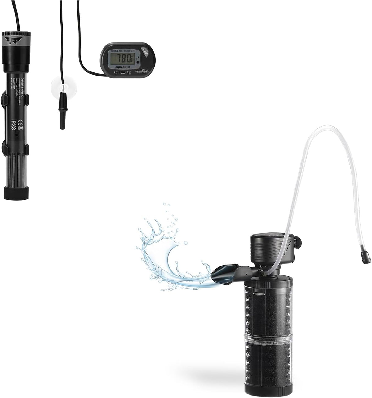 SainSmart XpertMatic 15W 2 Stages 238 GPH (900L/h) Aquarium Filter XpertMatic Submersible Aquarium Heater