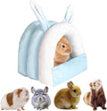 Adorable Bunny Bed Guinea Pig Hideout Warm Rabbit House Soft Cave Tent Washable Small Animal Nest (Blue)
