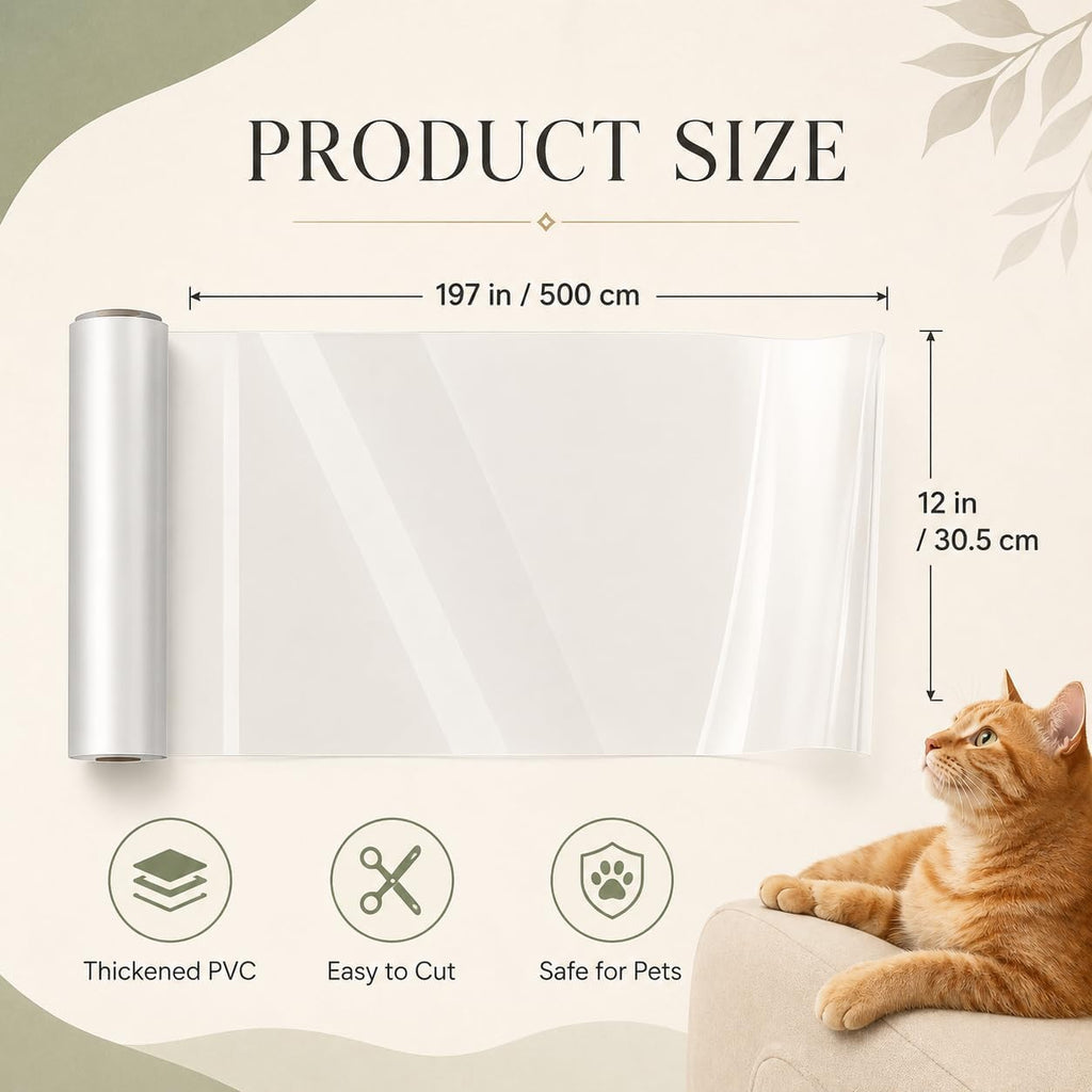 Cat Scratch Furniture Protector, 12 x 197 Inch Clear Couch and Door Guard