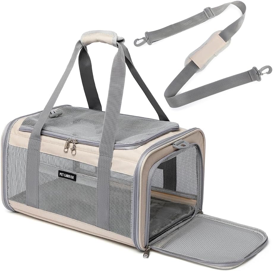 Airline Approved Pet Carrier for Cats and Small Dogs up to 15 lbs, Breathable Mesh, Portable Travel Bag for Bearded Dragon, Puppies Animal Hangbag, Rabbit Cage (Black, Expandable)