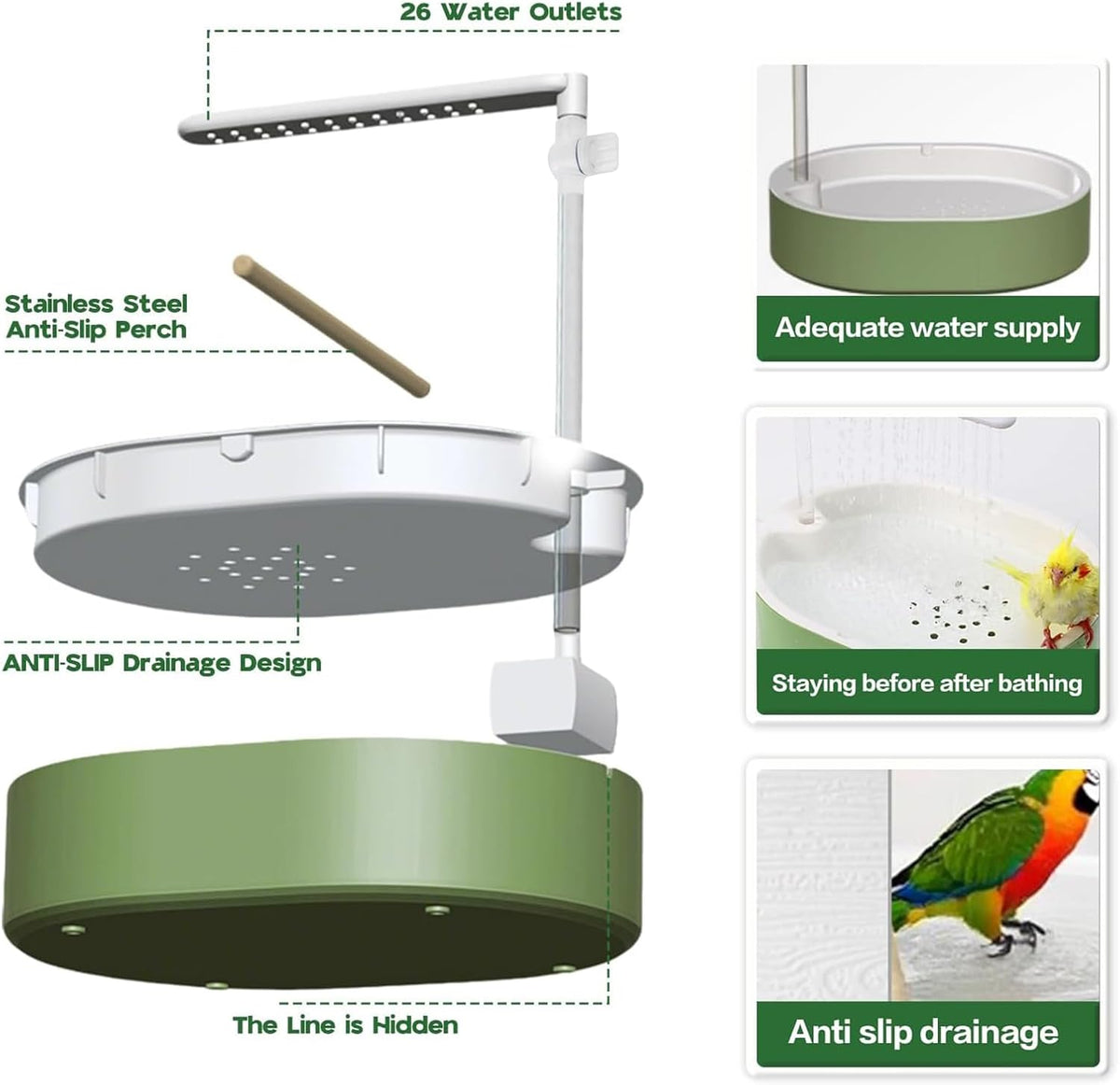 Bird Bath, Parrot Bathtub, Automatic Parrot Shower Bath with Pump
