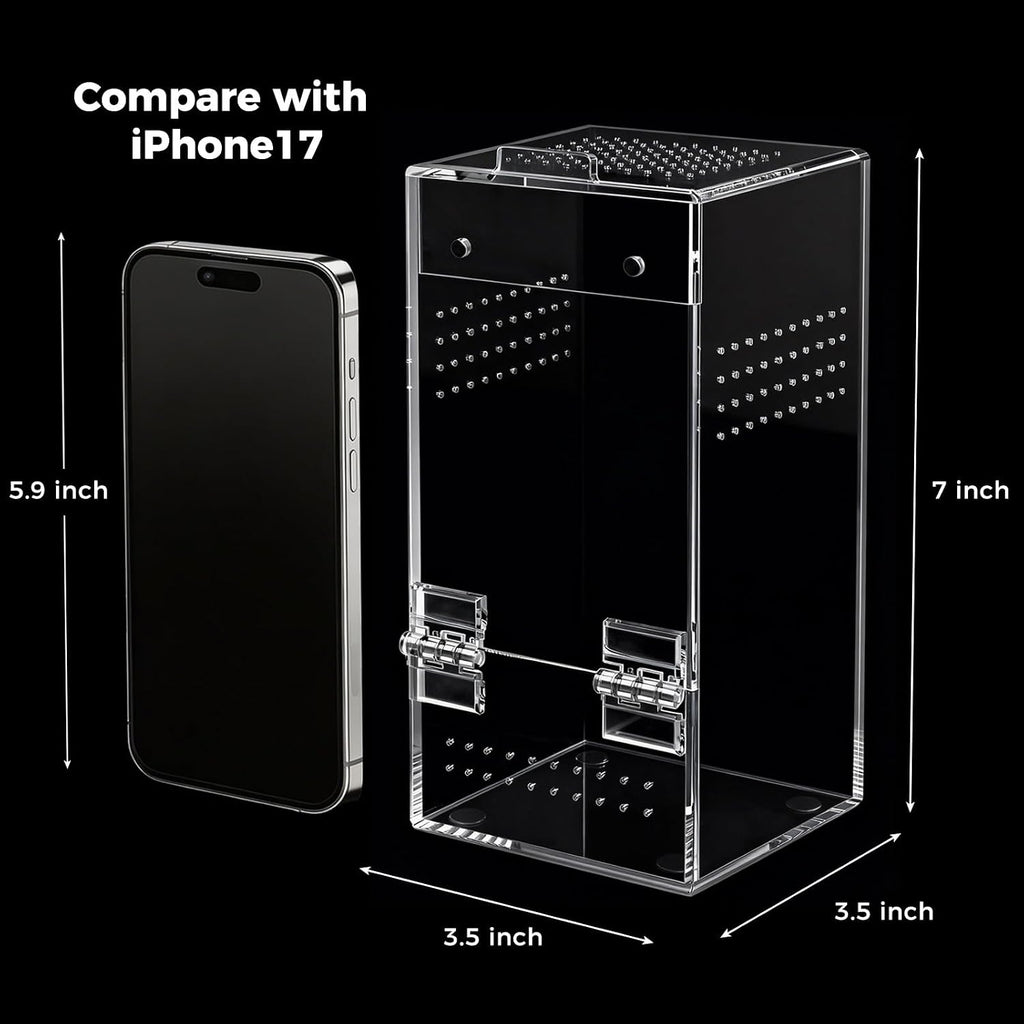 Jumping Spider Enclosure Kit, Vertical Acrylic Terrarium with Magnetic Door
