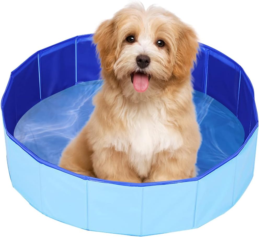 24 x 8 Inch Foldable Dog Pool with Storage Bag, PVC Pet Bath Tub
