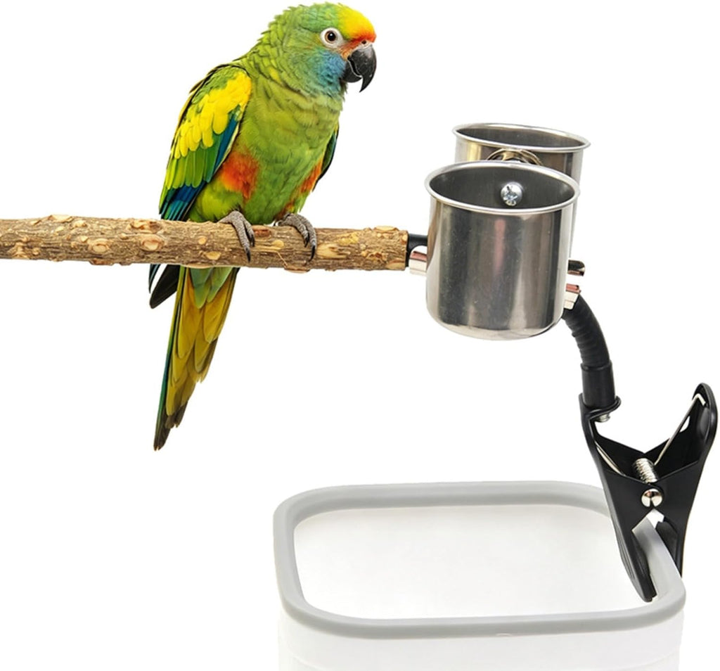 OMEM Parrot Pepperwood Perch Clip Fixed Solid Wood Scratching Perch Bird Fixed Point Defecation Stand with Food Bowl