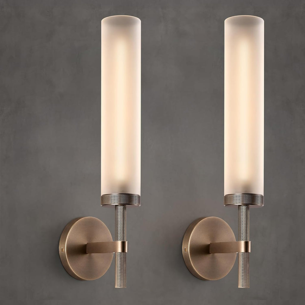 20" Knurled Aged Brass Bathroom Wall Sconces,Hardwired Vanity Lights