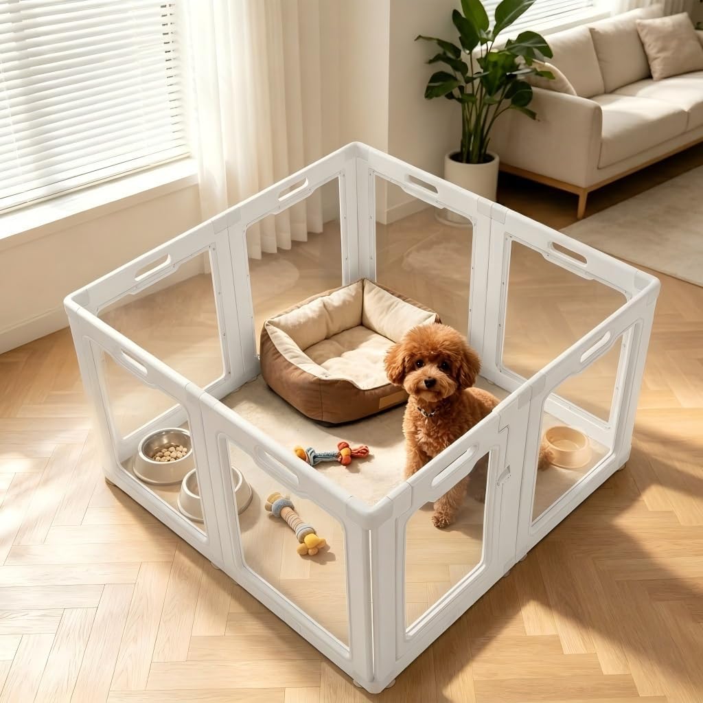 24" H Clear Acrylic Dog Playpen,12-Panel Modern Black Indoor Pet Fence
