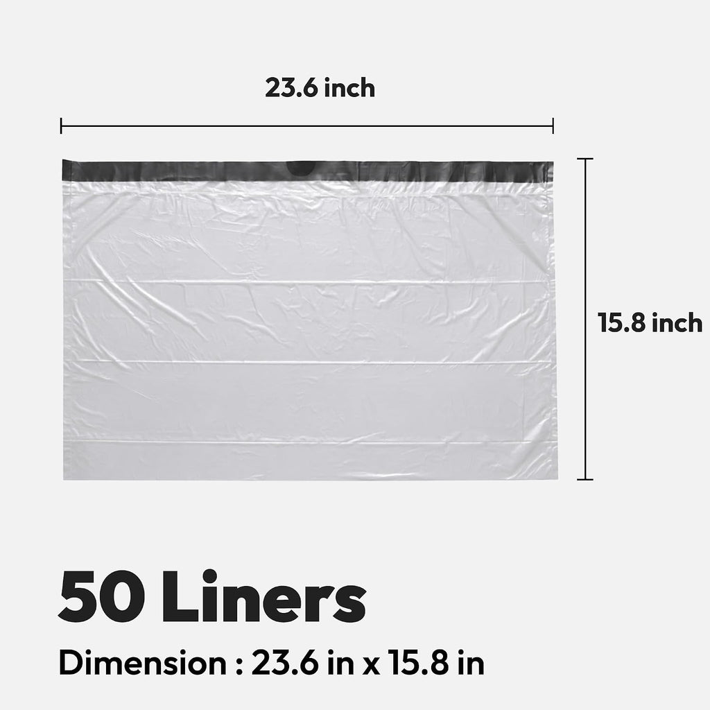 50 Pack Waste Bags, Compatible with Litter Robot 4/5/3, Drawstring Liners for Self Cleaning Litter Box, Clear Cat Litter Bags, Pre-Separated, Transparent, Replacement Bags, 23.6" x 15.8"