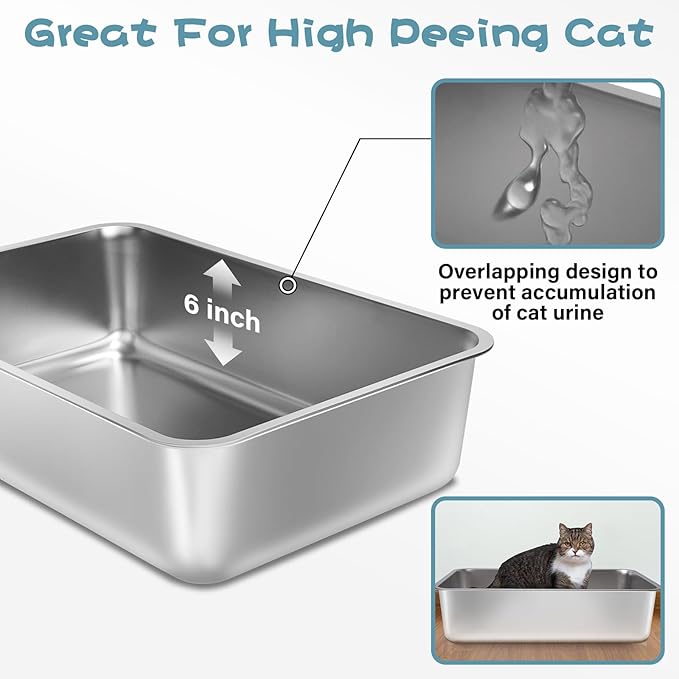 Stainless Steel Litter Box, 19.7"x13.7"x6" Large Metal Litter Box - Image 4